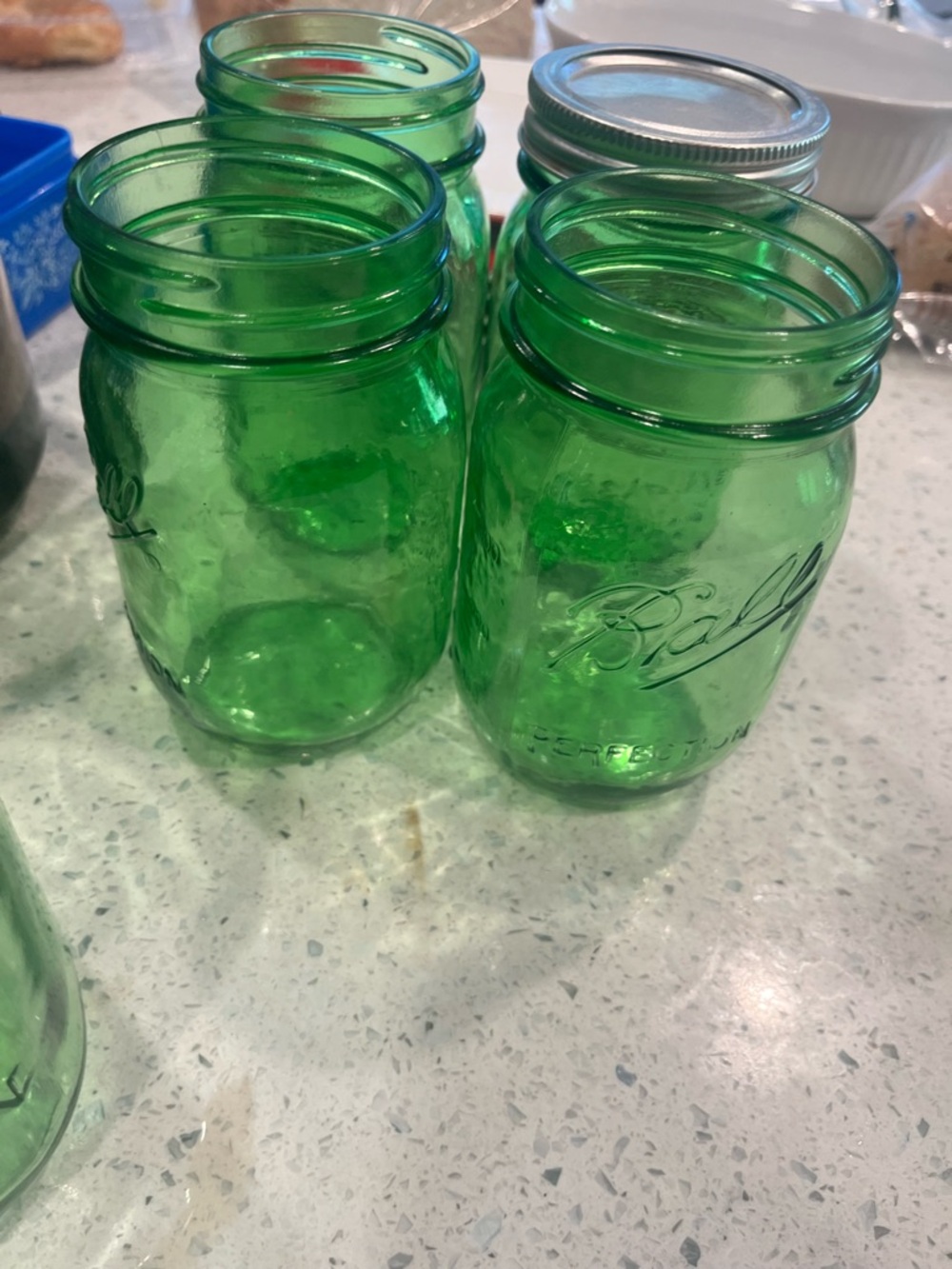 Ball Green Glass Mason Jars - Set of 7 Antique